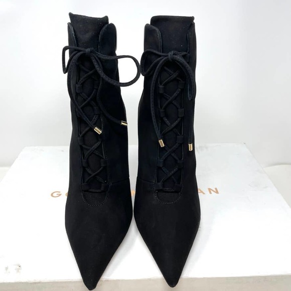 Good American Suede Pointed Toe Scandal Ankle Booties In Black Size 9.5 New - Picture 4 of 12